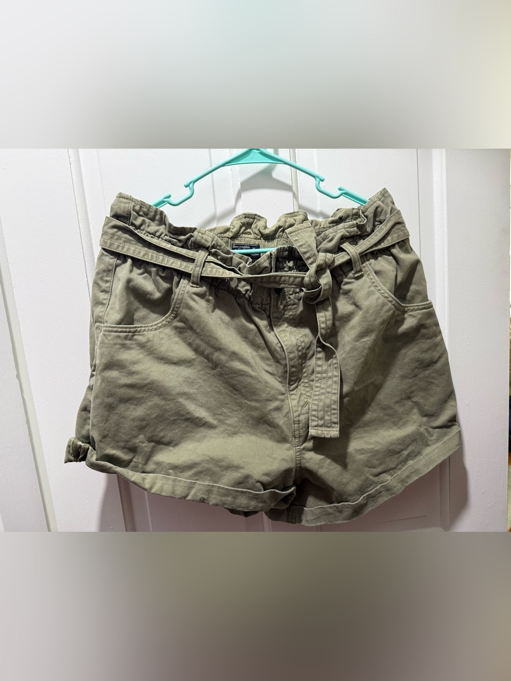 Abercrombie & Fitch Olive Green Paperbag Waist Shorts